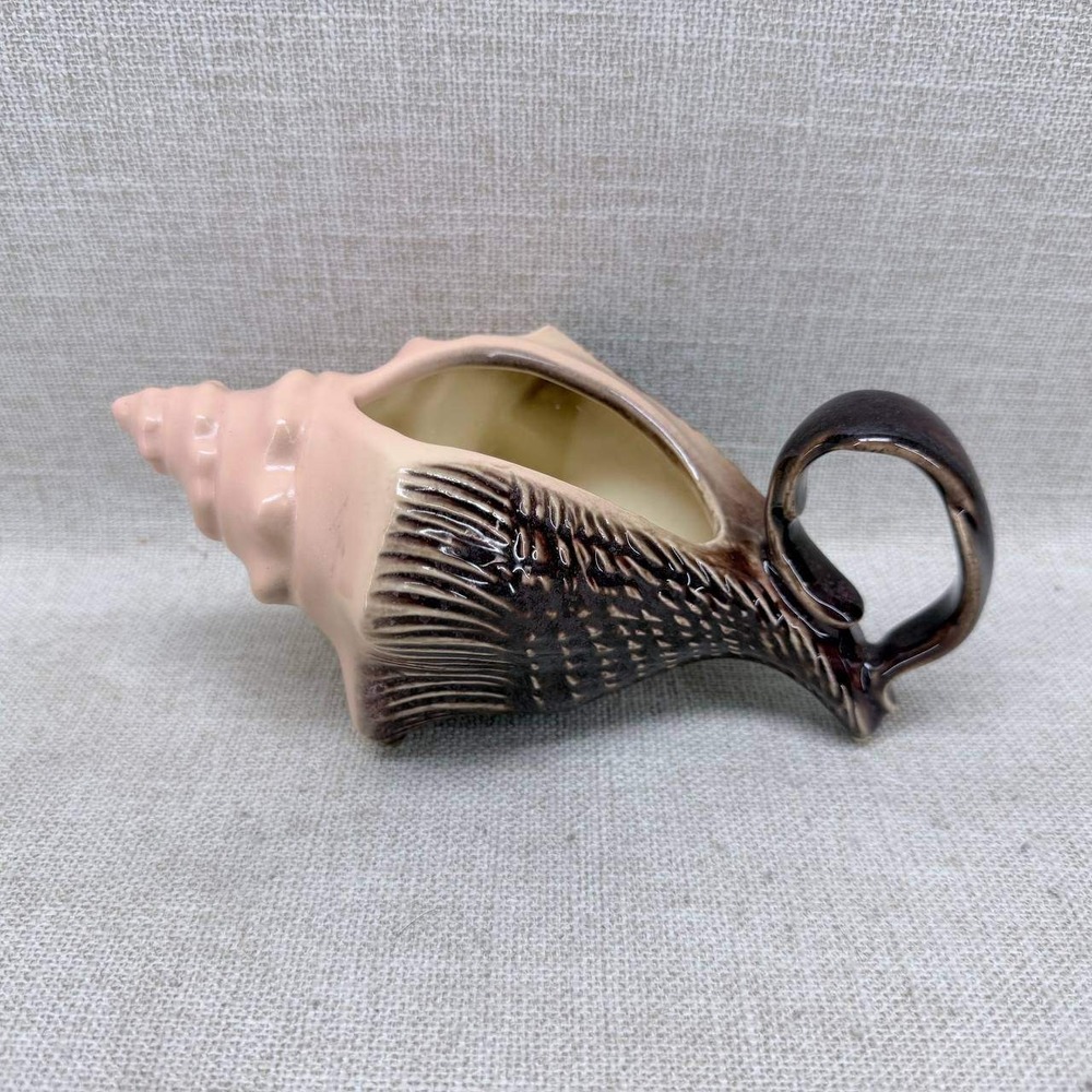 Vintage Ceramic Conch Shell Planter Pink Brown Seashell Gravy Boat Nautical